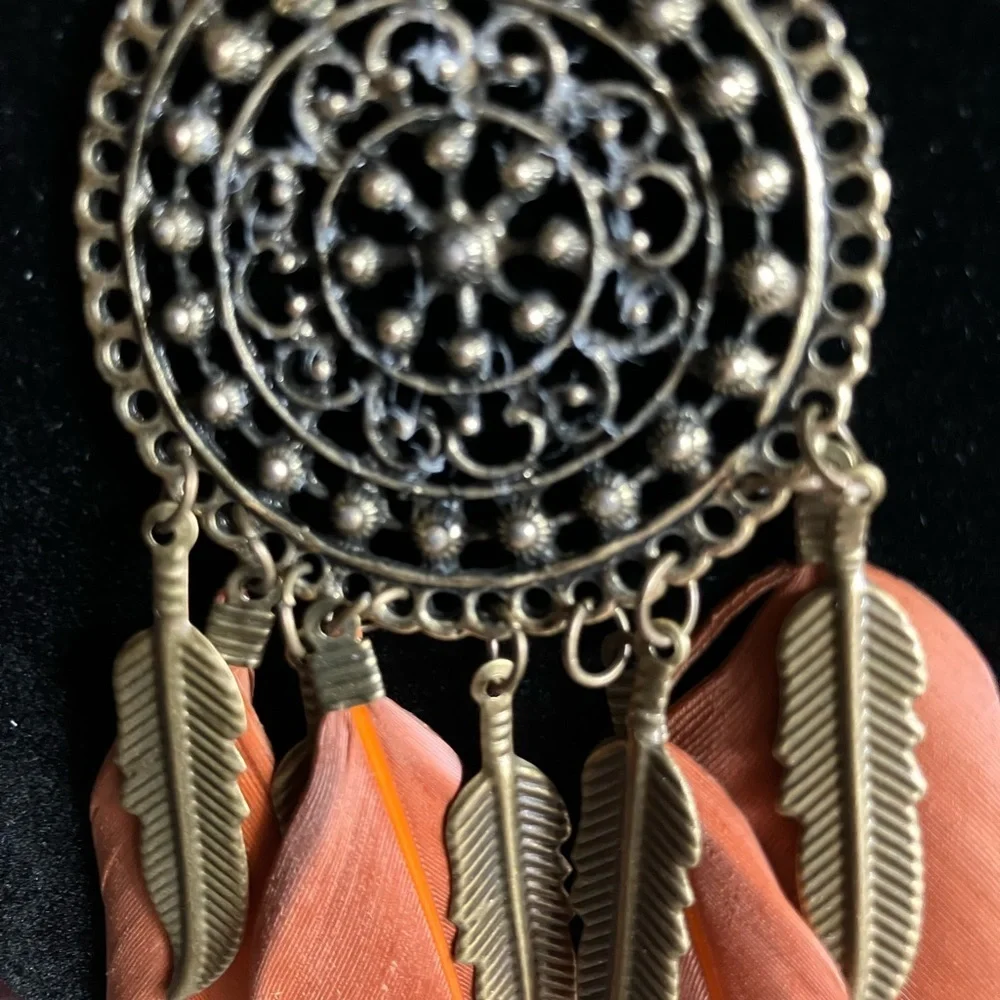 Gold and Orange Dreamcatcher Necklace